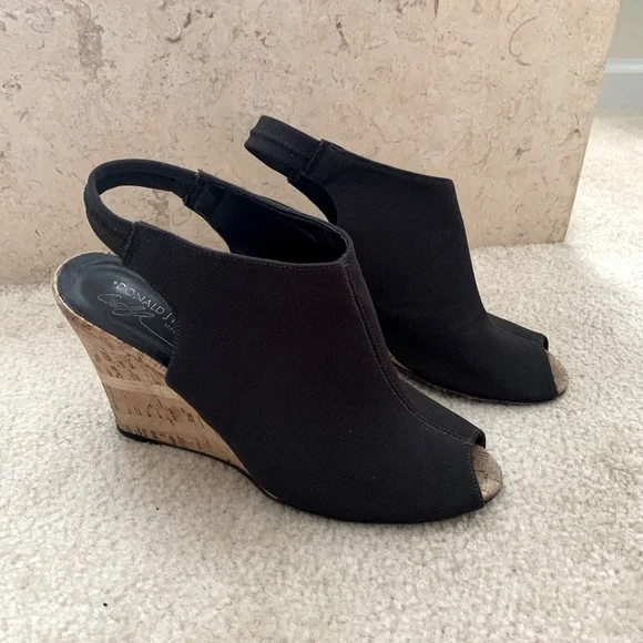 Donald J Pliner Black Mesh Cork Wedge Sandals - Picture 2 of 13